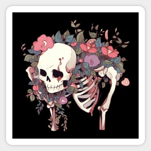 Sad Skeleton with Flowers Sticker